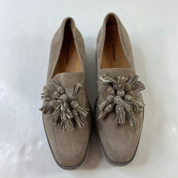Johnston & Murphy Womens Suede Taupe Tassel Loafers Platform Wedge Size 8.5 - Picture 2 of 8